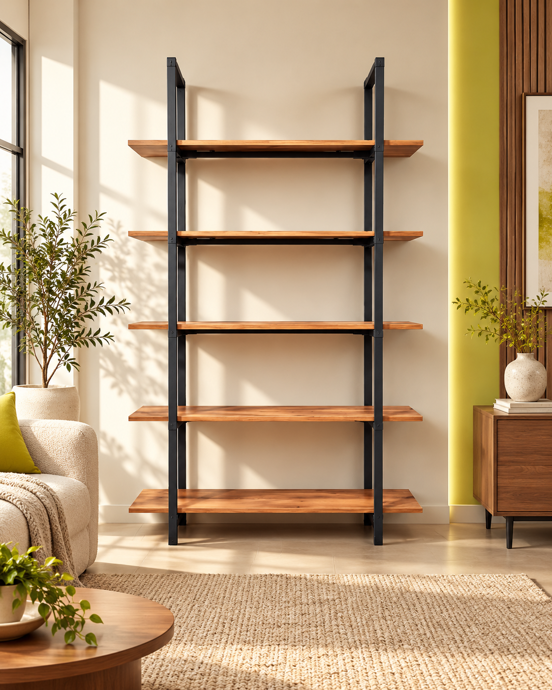 5-Tier Metal & Wood Book Rack