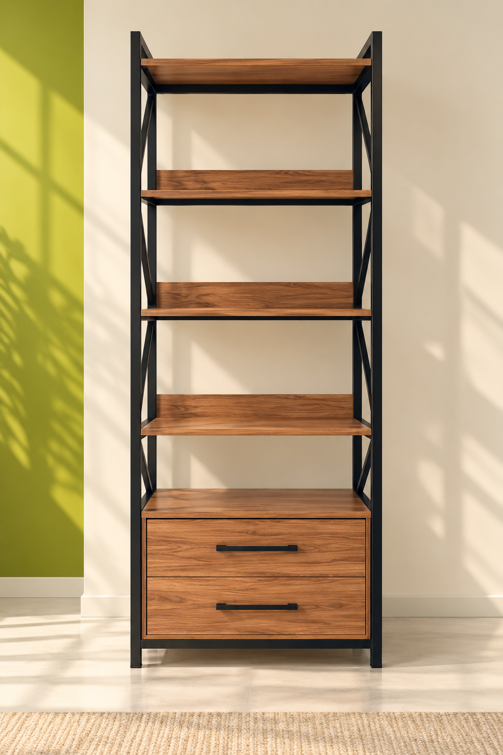 5-Tier Metal & Wood Wardrobe Organizer with Double Drawer