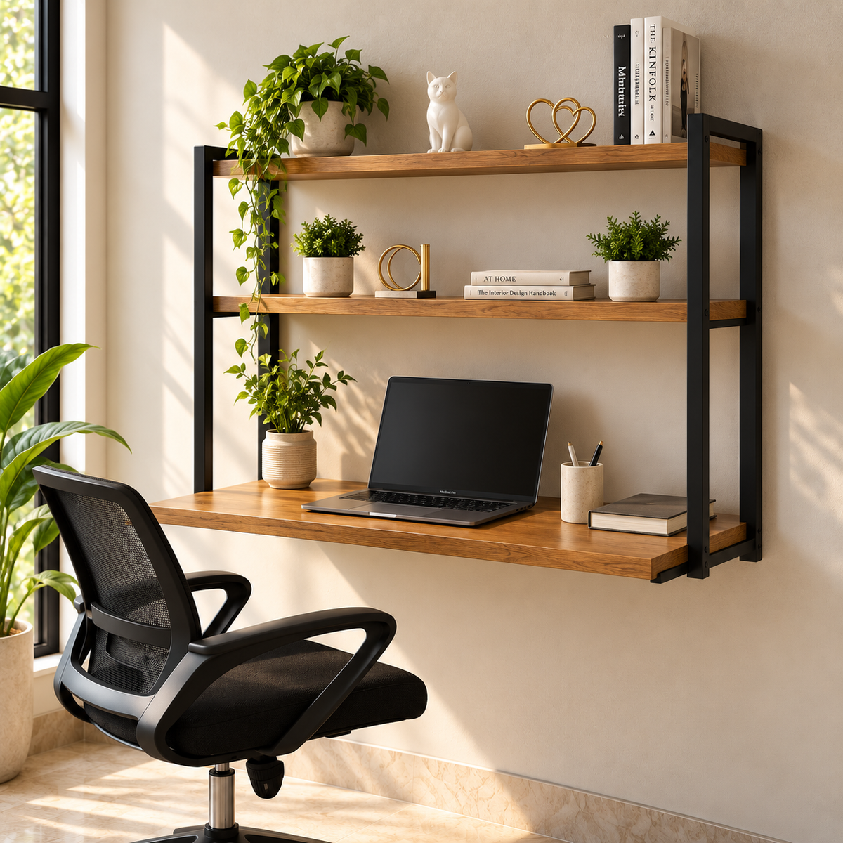 Workstation – Wall-Mounted Desk with Open Shelves (P11) image 2
