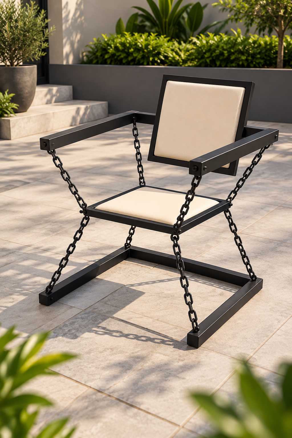 Accent Chair – Bold Chain Detailing with Cream Upholstery