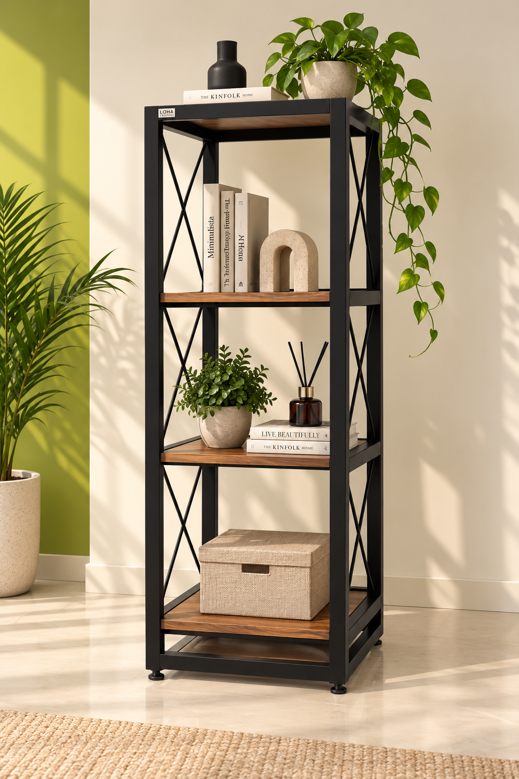 4-Tier Metal & Wood Display Rack