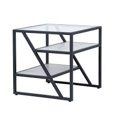Side Table – Three-Tier Storage with a Geometric Metal Frame