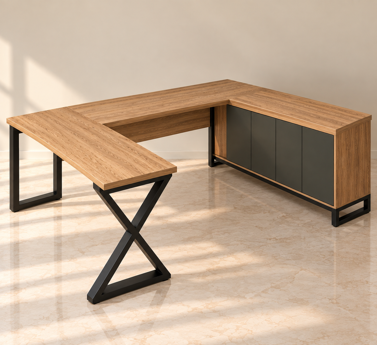 Workstation – L-Shaped Desk with Storage Cabinet (P9) image 4