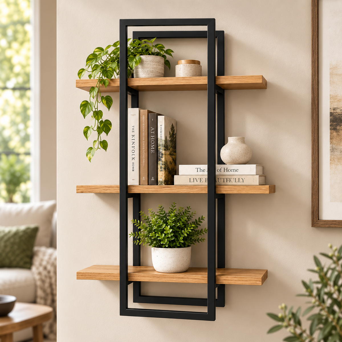 Wall Shelf – Modern 3-Tier Metal & Wood Display Rack