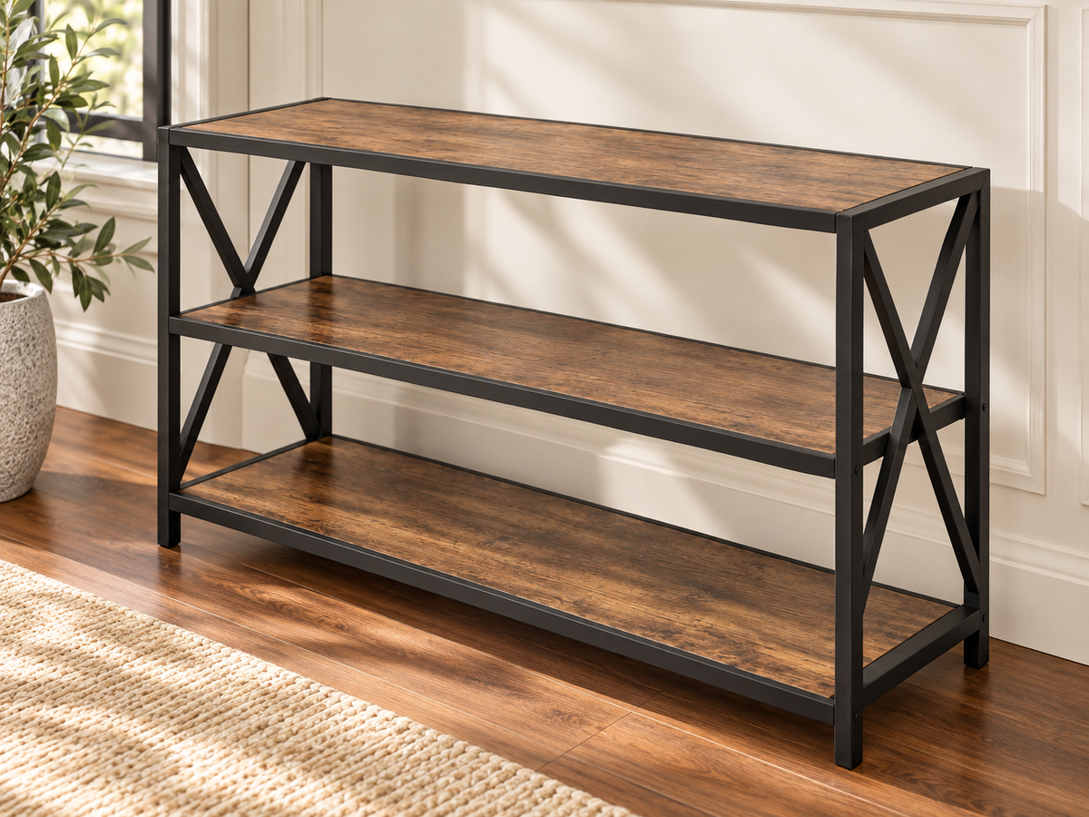 TV Console – 3-Tier Metal & Wood Media Unit image 1