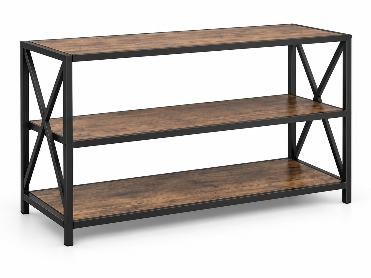 TV Console – 3-Tier Metal & Wood Media Unit image 2
