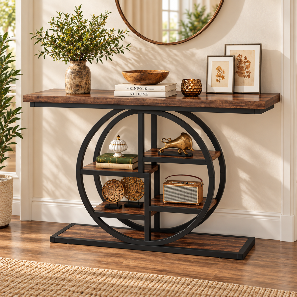 TV Console – 3-Tier Metal & Wood Media Stand image 2