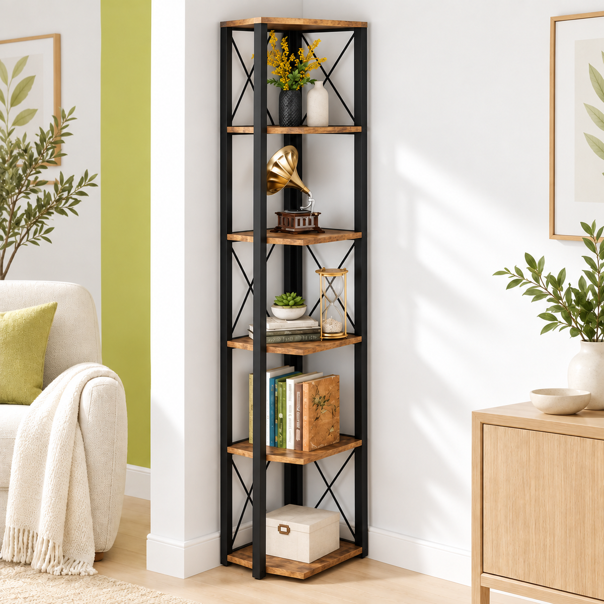 Bookrack – Slim Vertical Storage with Rustic Charm