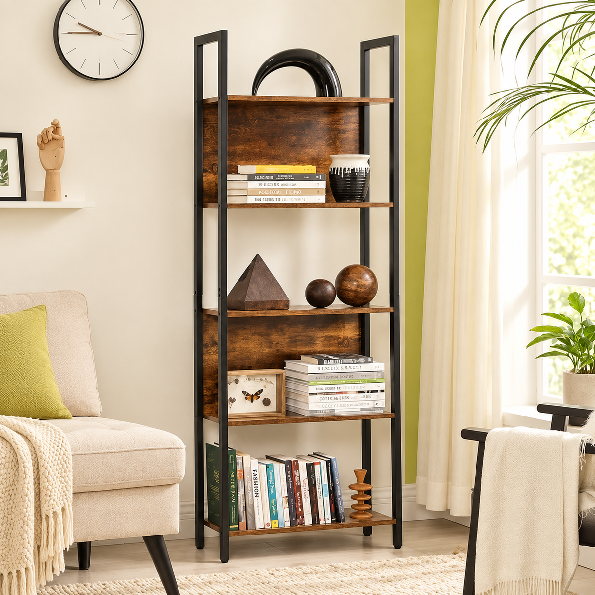 Bookrack – Rustic 5-Tier Storage for Modern Homes