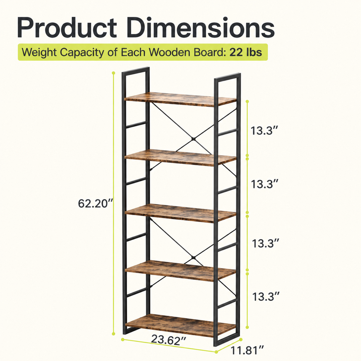 Bookrack – 5-Tier Storage with Rustic Industrial Style