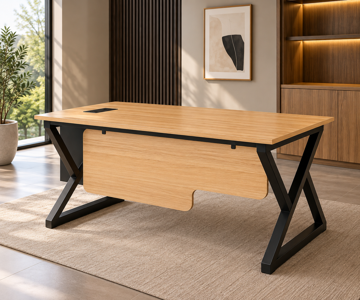 Modern Metal & Wood Executive Office Desk