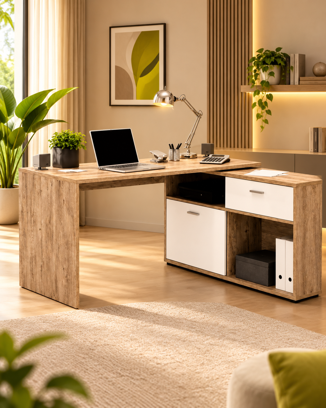 L-Shaped Office Desk with Integrated Storage