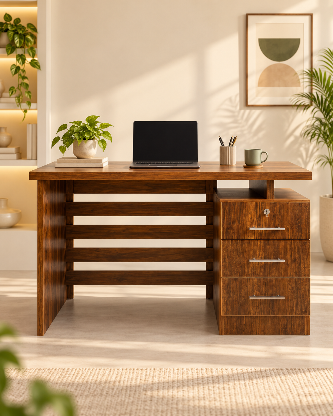 Wooden Office Desk with 3-Drawer Storage