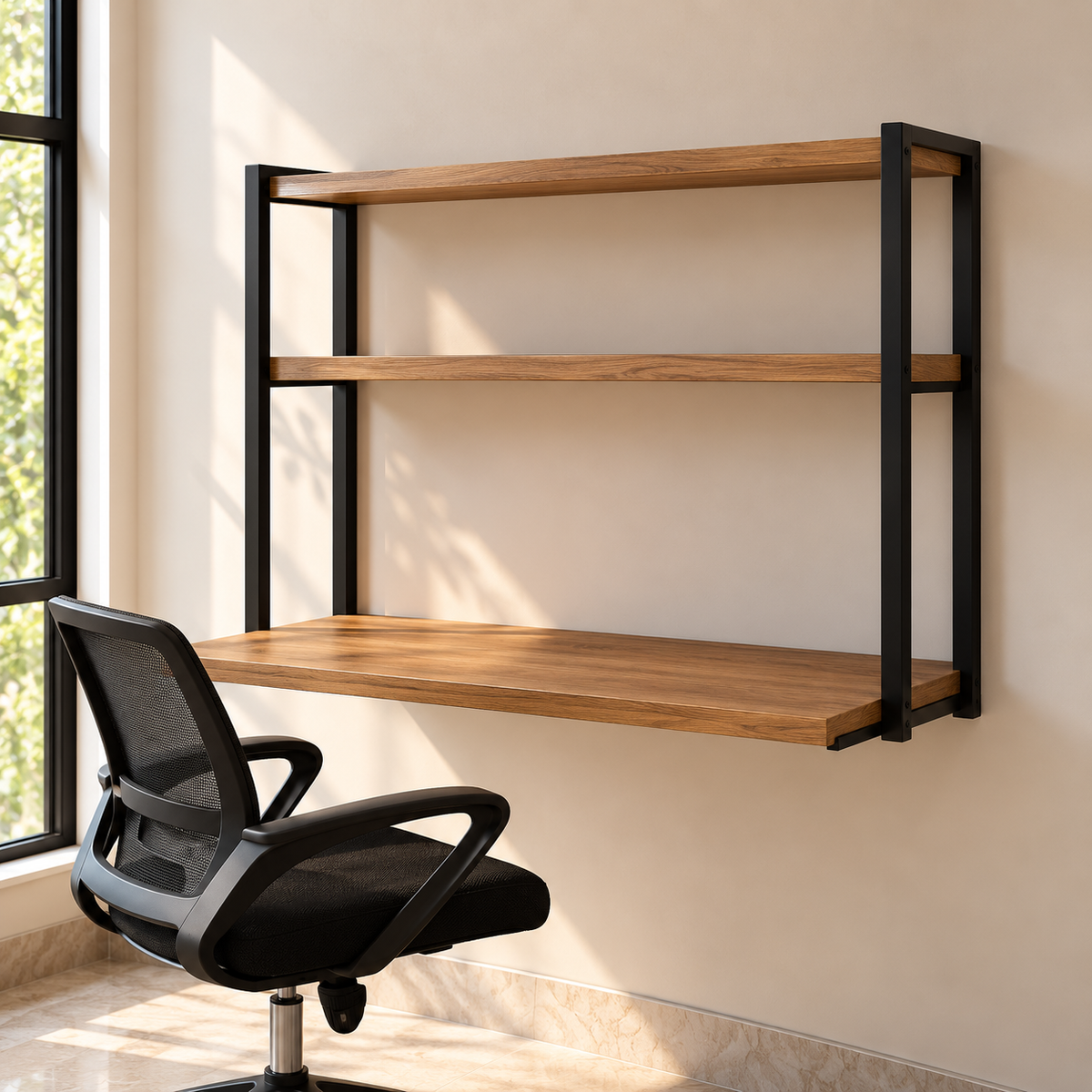 Workstation – Wall-Mounted Desk with Open Shelves (P11) image 1