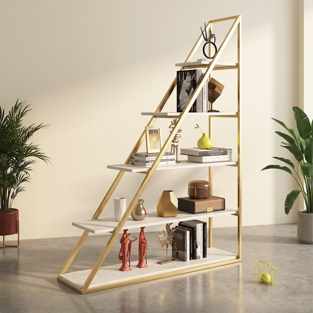 Bookrack – A Sculptural Statement in Gold & White
