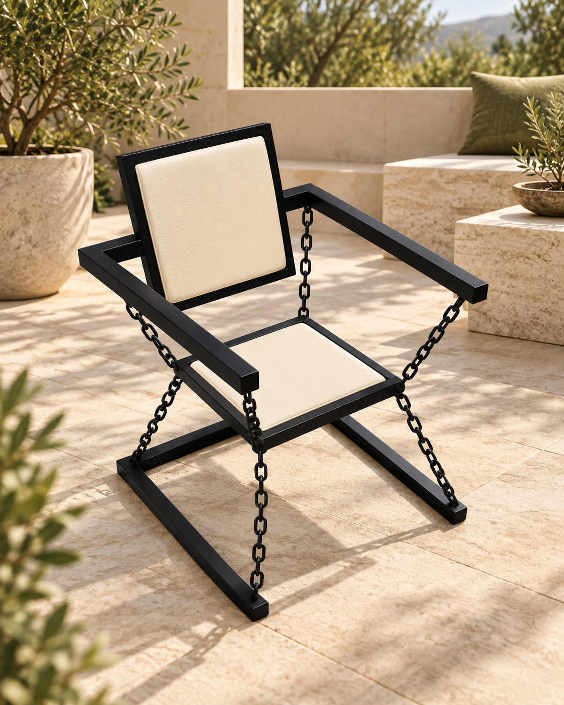 Accent Chair – Bold Chain Detailing with Cream Upholstery