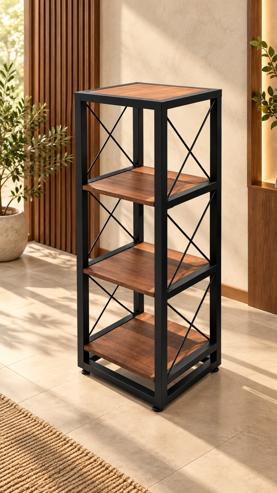 4-Tier Metal & Wood Display Rack
