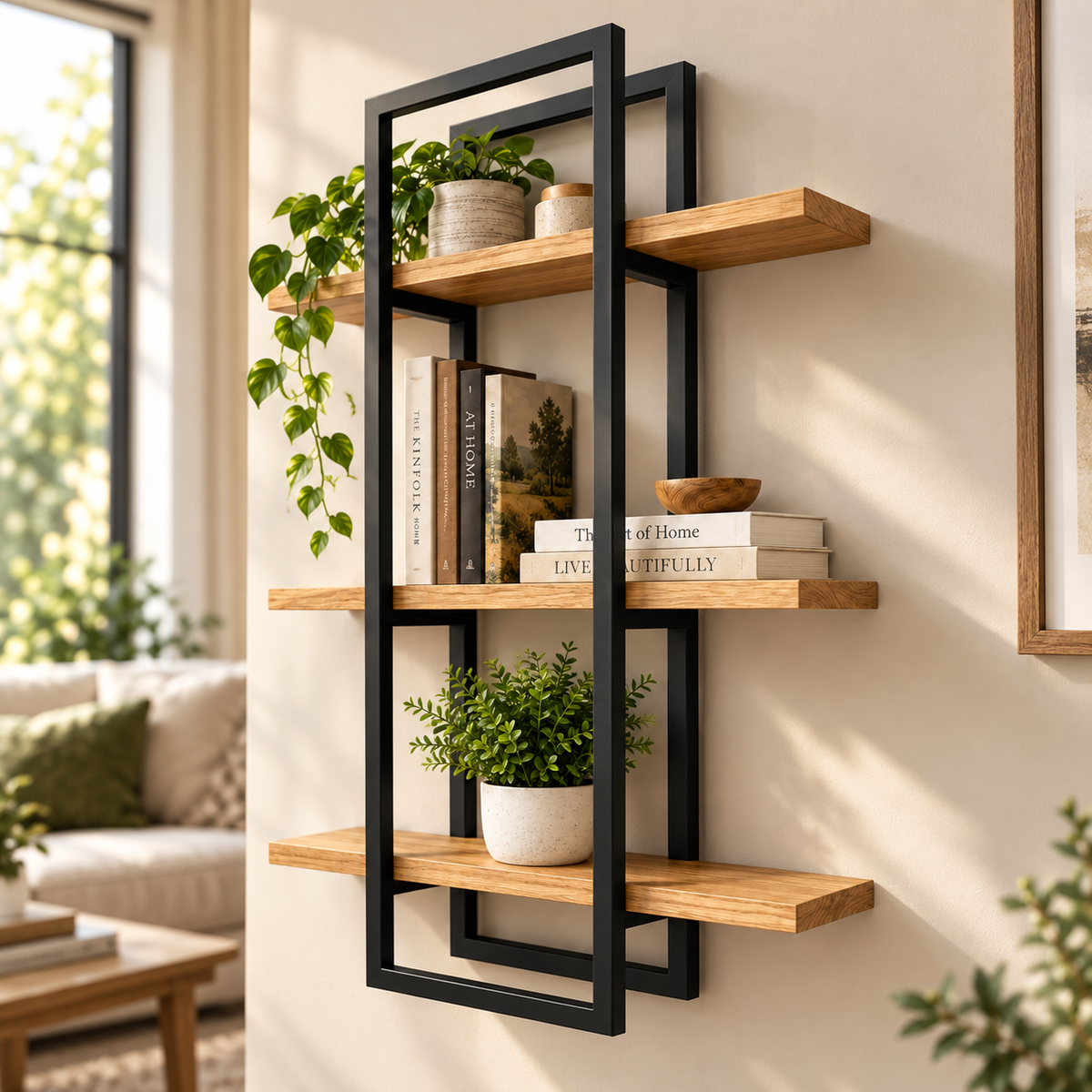 Wall Shelf – Modern 3-Tier Metal & Wood Display Rack