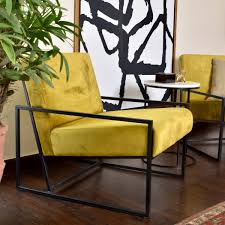 Lounge Chair – Warm Mustard Upholstery with a Black Metal Frame