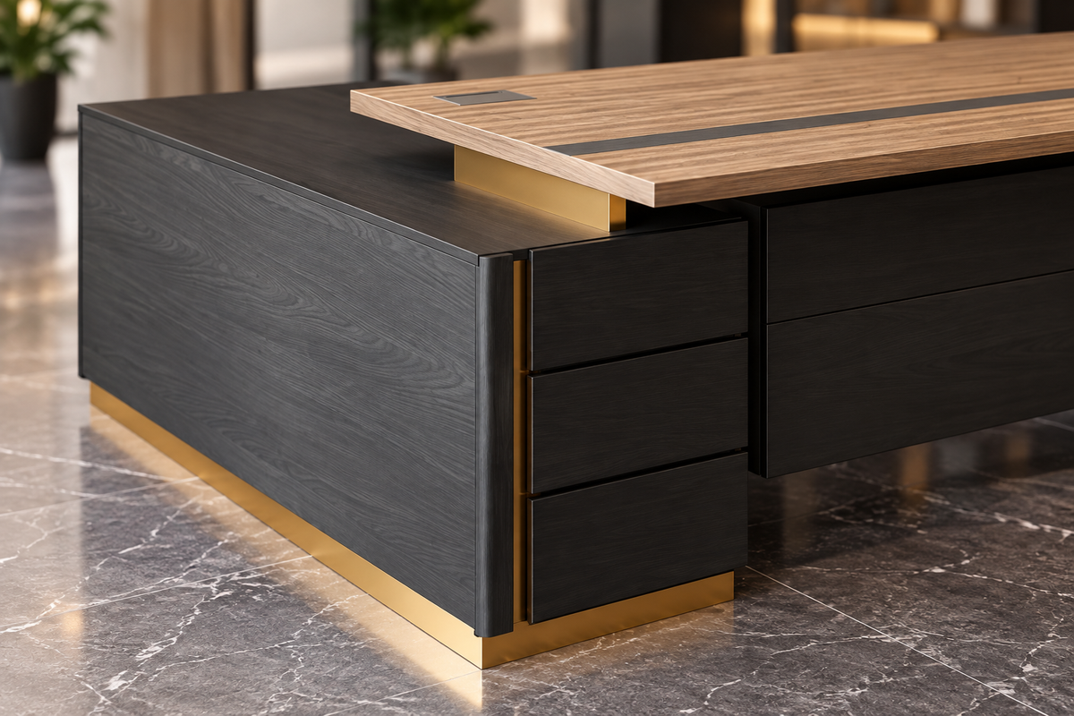Walnut & Charcoal Executive Office Table with Side Rack image 4