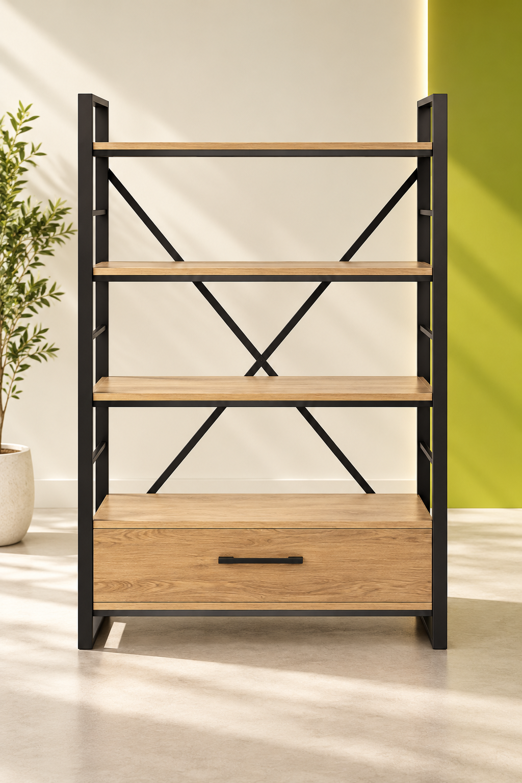 Metal & Wood Wardrobe Organizer with Drawer