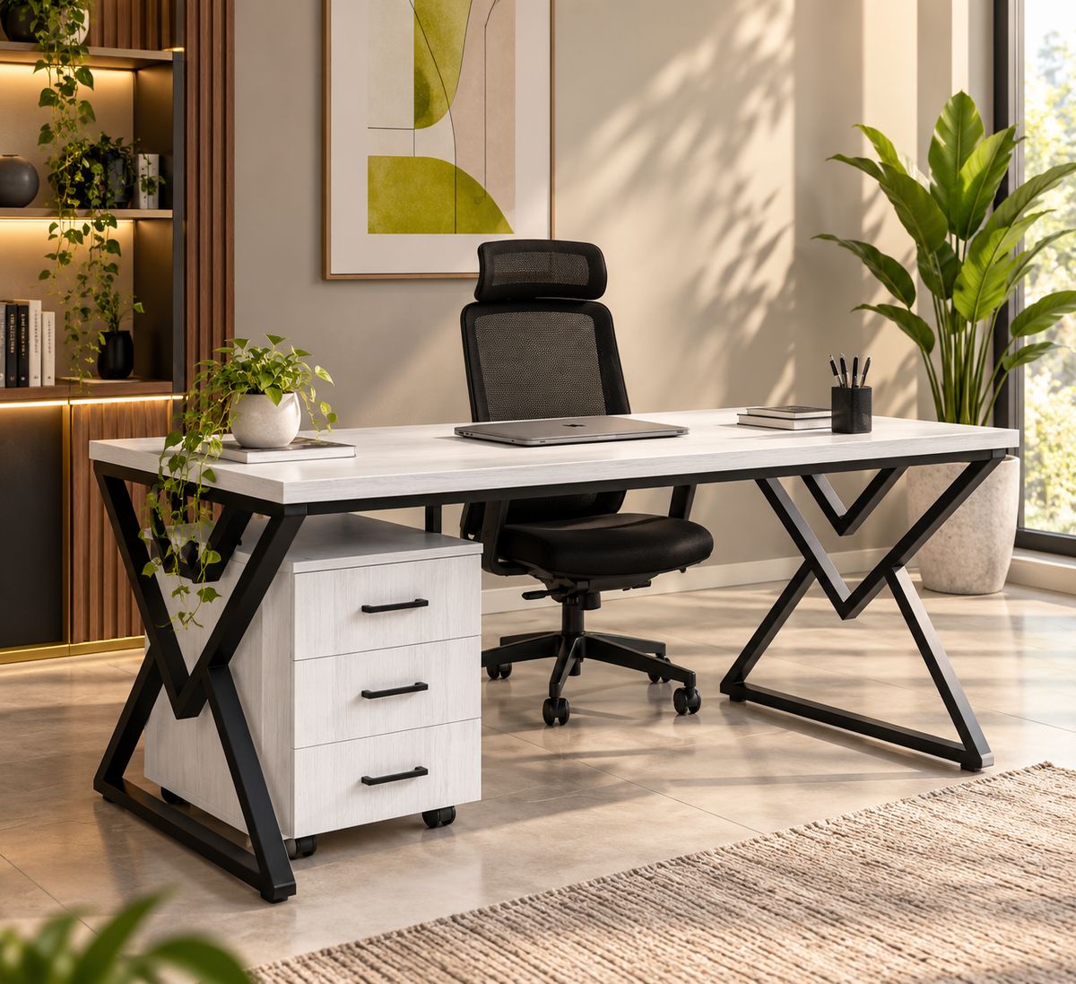 Workstation – A Clean Surface with a Bold Geometric Base