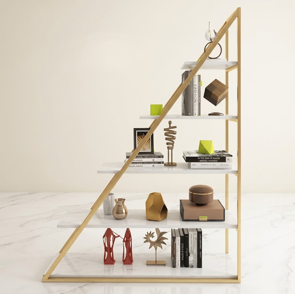 Bookrack – A Sculptural Statement in Gold & White