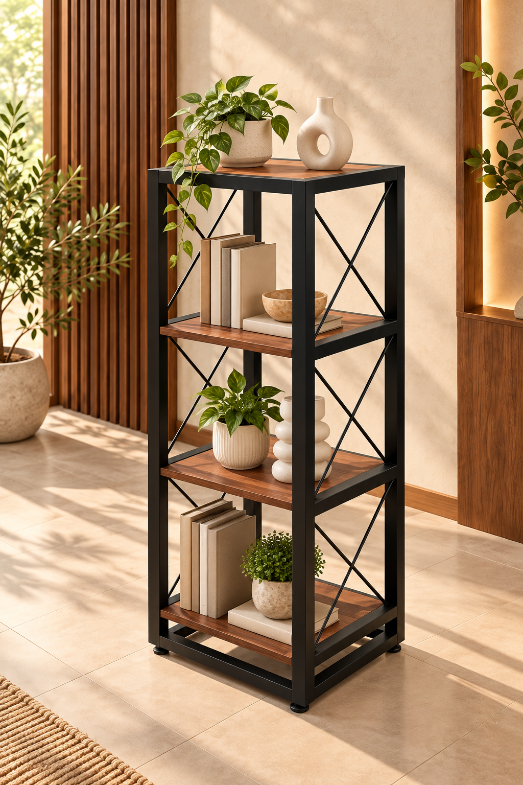 4-Tier Metal & Wood Display Rack