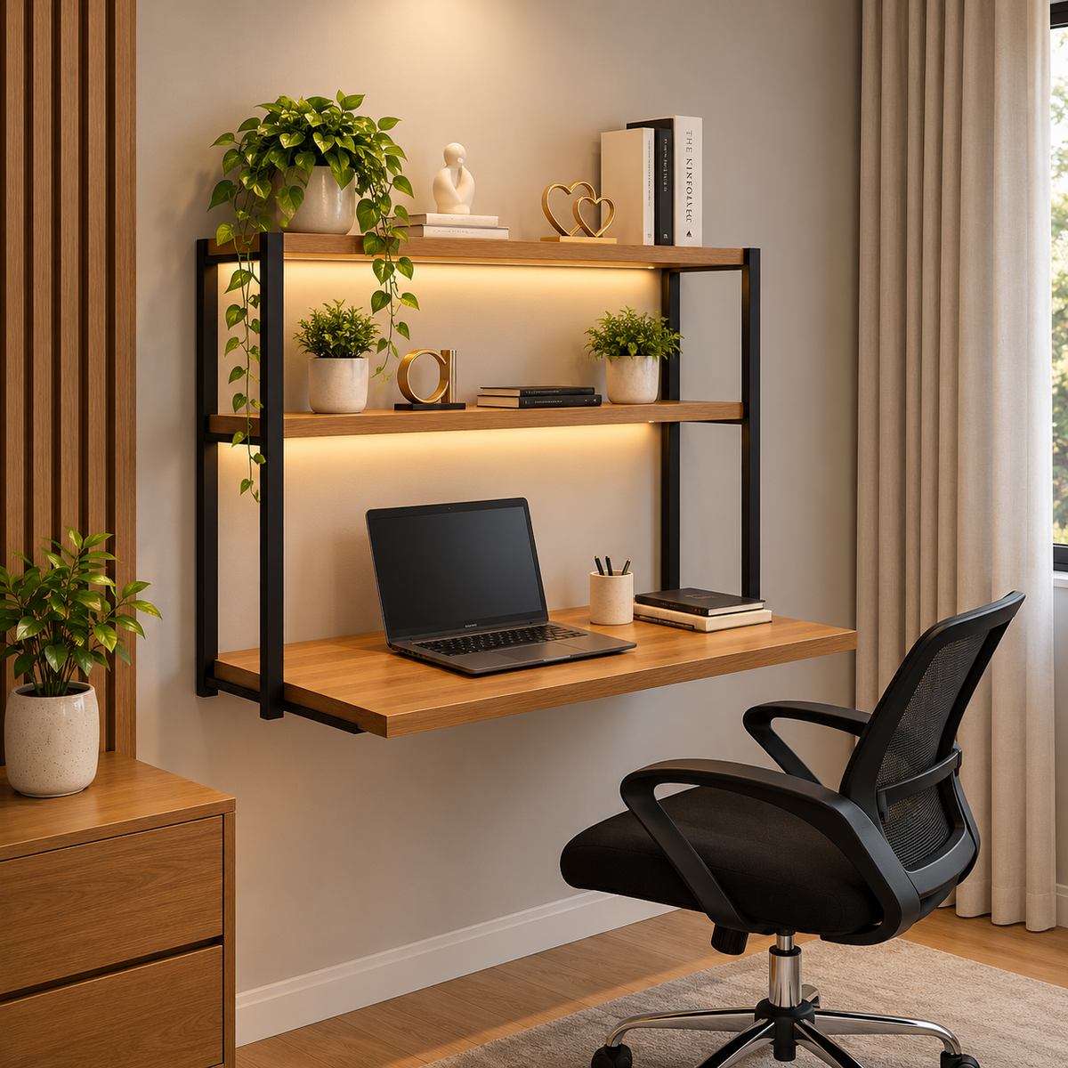 Workstation – Wall-Mounted Desk with Open Shelves (P11) image 3