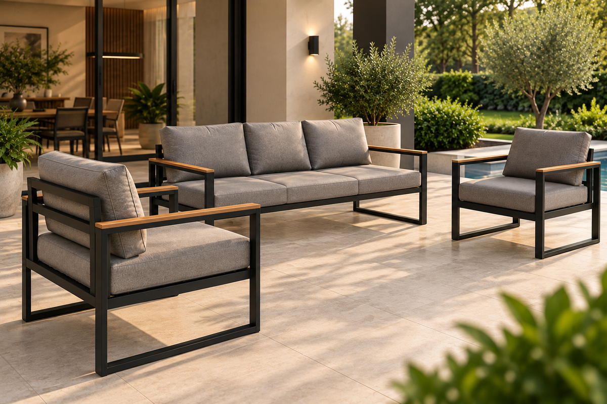 Sofa Set – Modern Metal Design with Warm Wood Accents