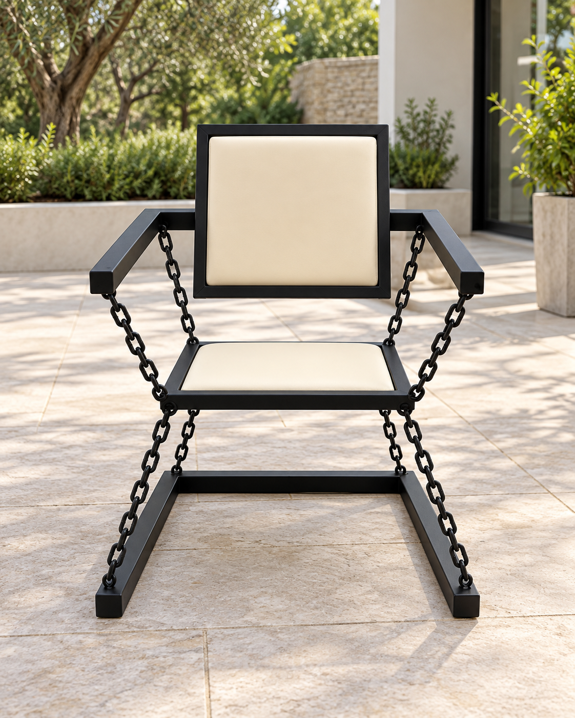 Accent Chair – Bold Chain Detailing with Cream Upholstery