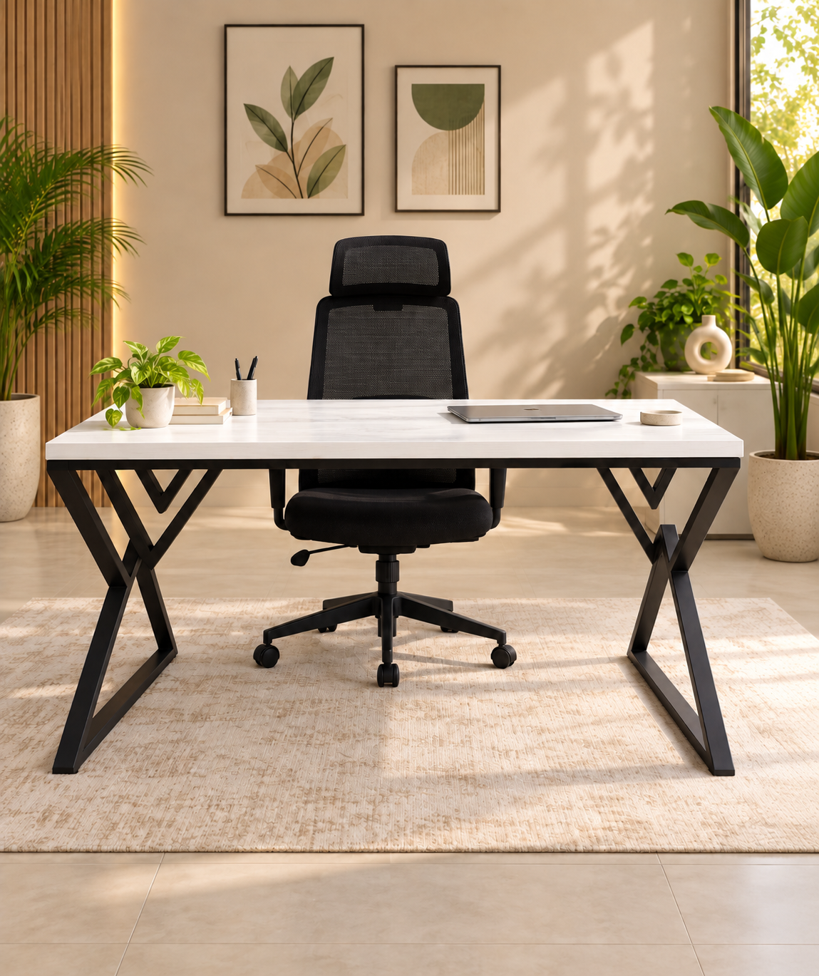 Workstation – A Clean Surface with a Bold Geometric Base