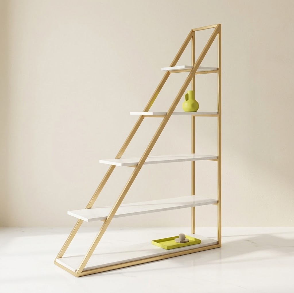 Bookrack – A Sculptural Statement in Gold & White