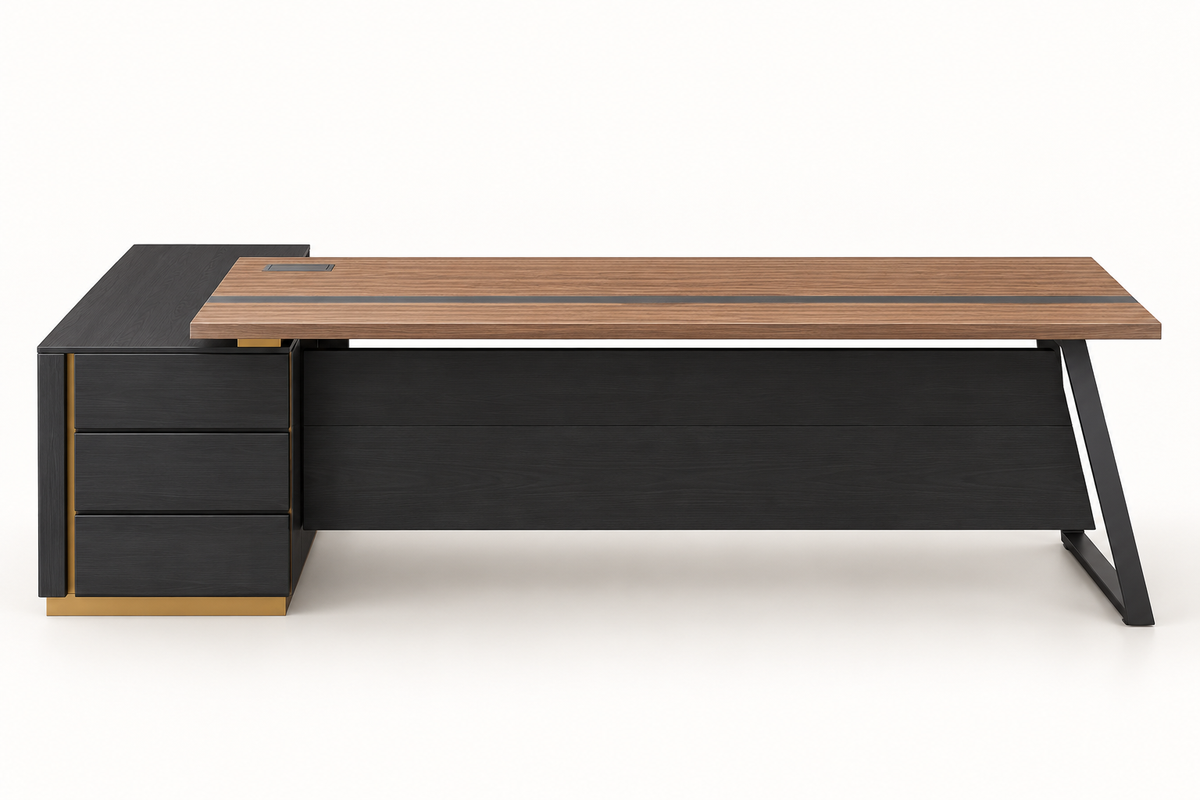 Walnut & Charcoal Executive Office Table with Side Rack image 2