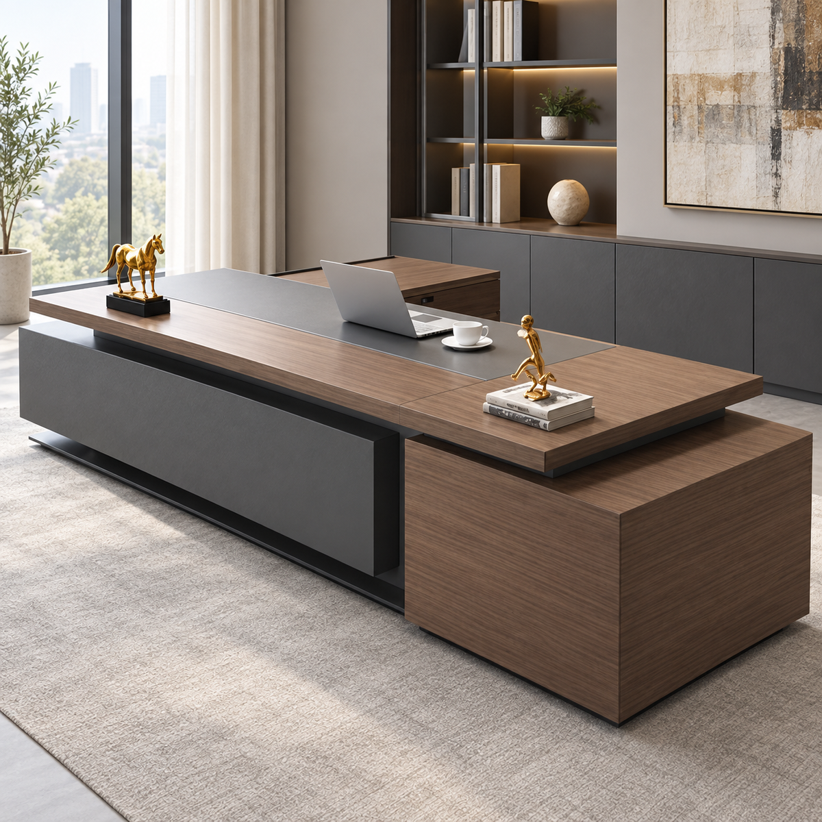 Walnut Executive Office Table with Side Rack image 2