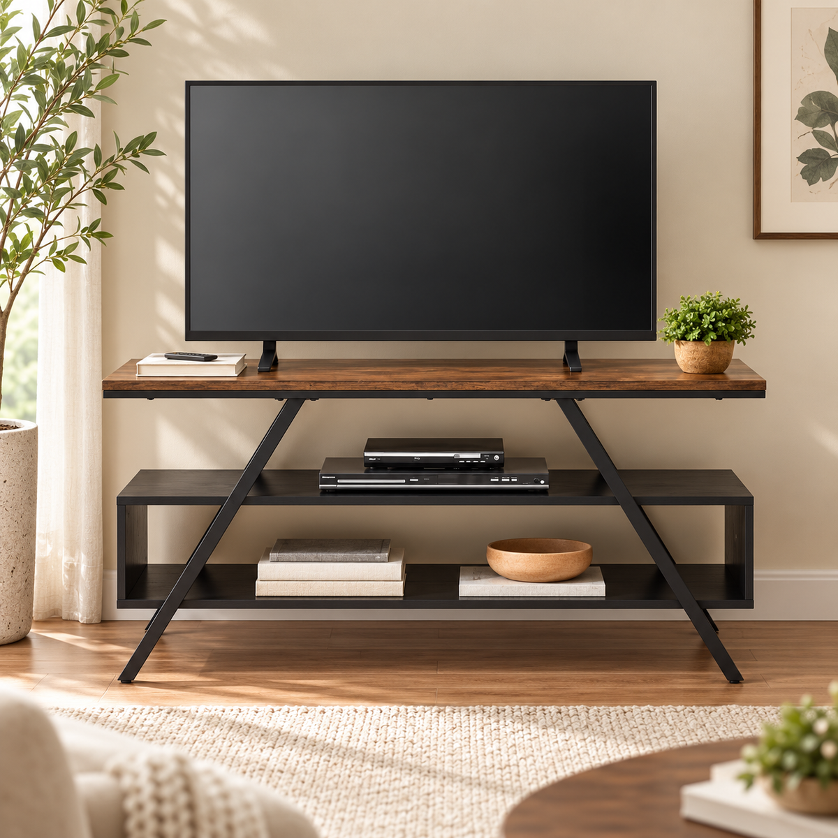 TV Console – Modern Metal & Wood Entertainment Unit