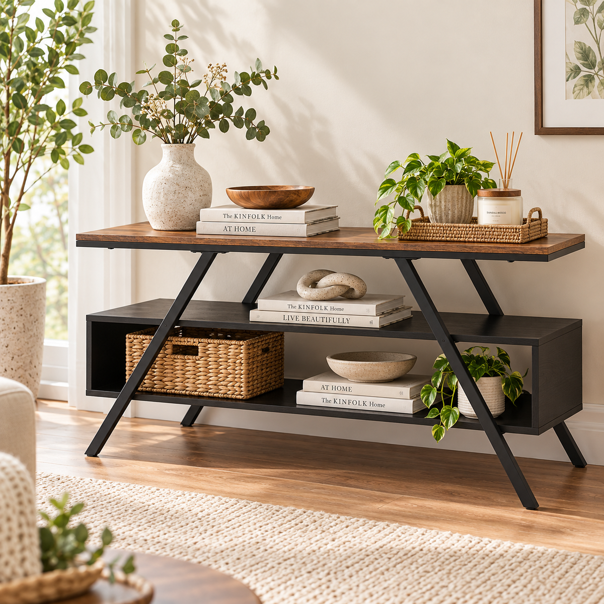 TV Console – Modern Metal & Wood Entertainment Unit