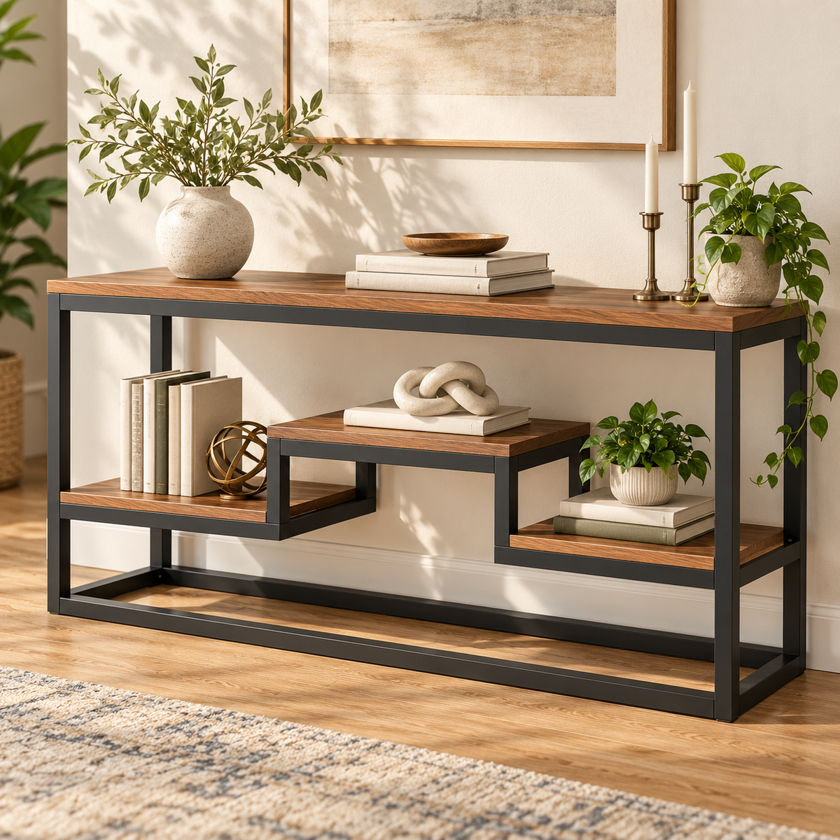 Console Table – Modern Metal & Wood Display Table