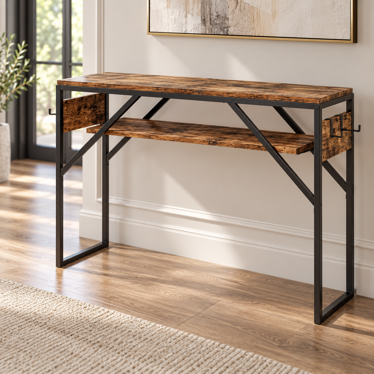 Console Table – Metal & Wood Entryway Organizer