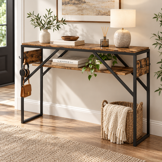 Console Table – Metal & Wood Entryway Organizer
