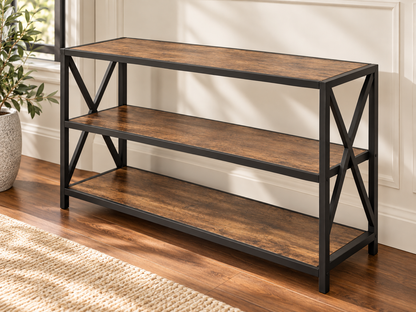 TV Console – 3-Tier Metal & Wood Media Unit image 1