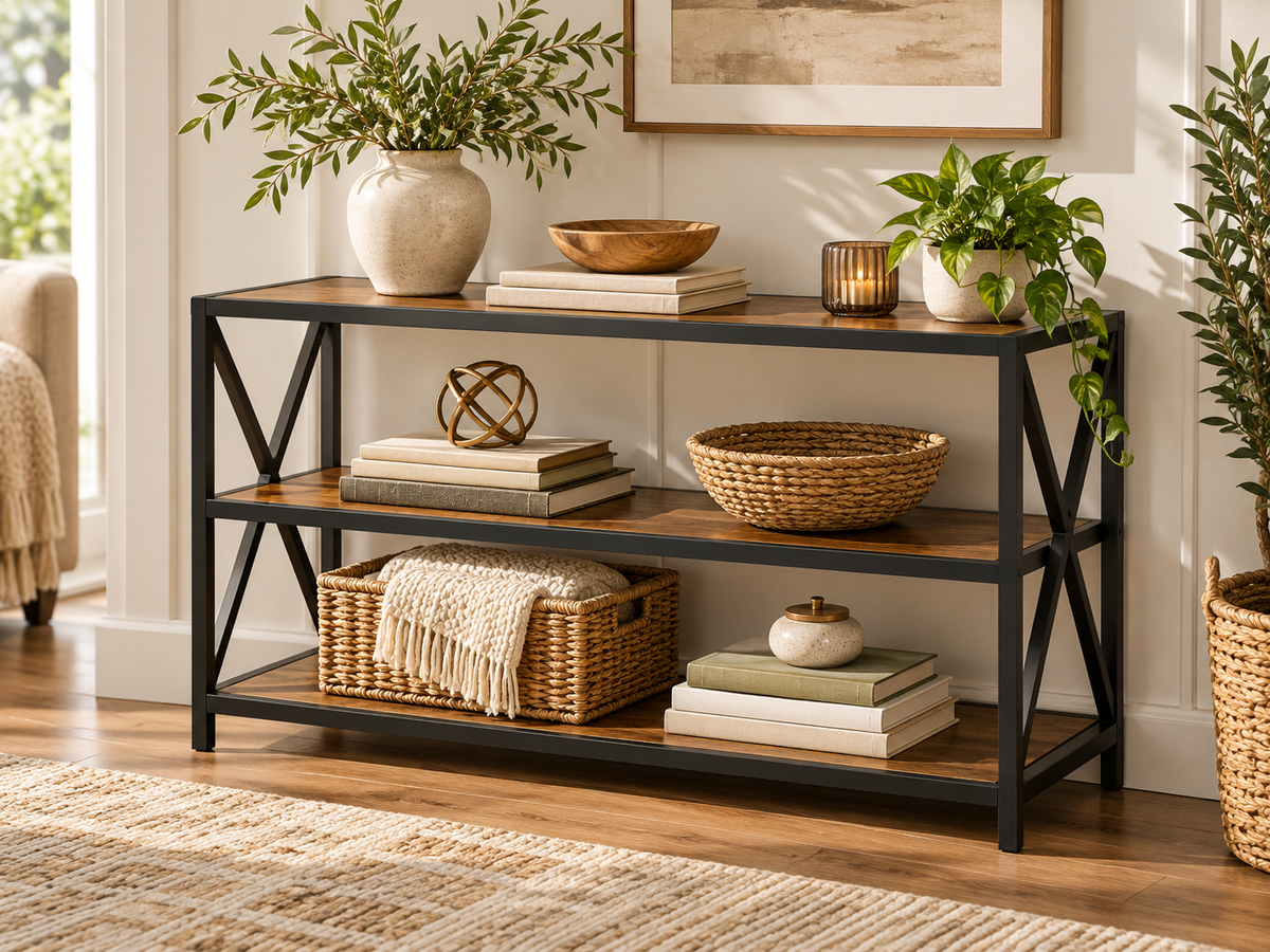 TV Console – 3-Tier Metal & Wood Media Unit image 3