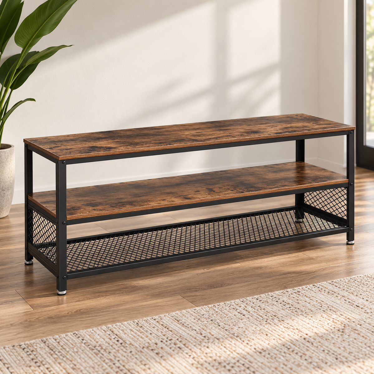 TV Console – 3-Tier Metal & Wood Media Stand image 4