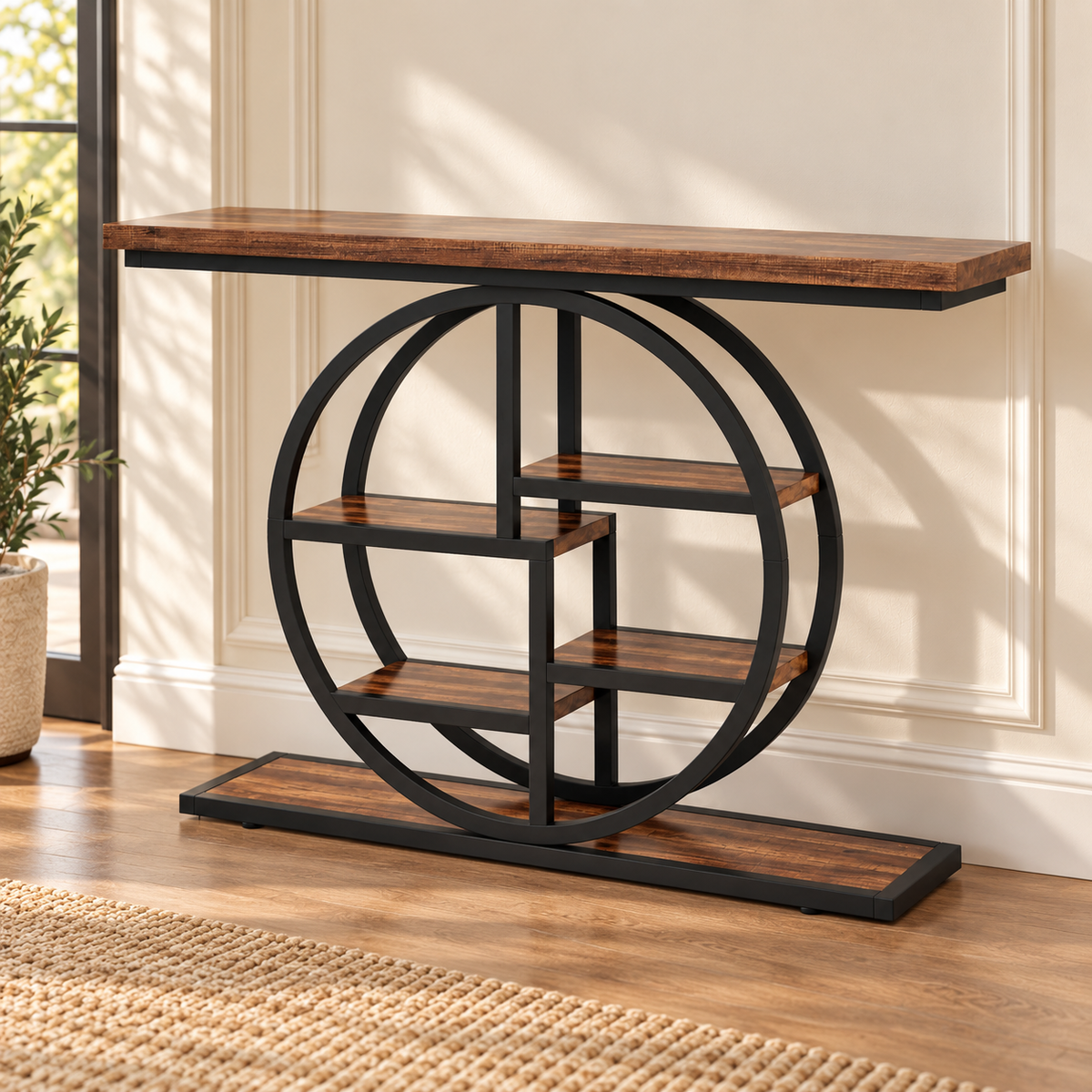 TV Console – 3-Tier Metal & Wood Media Stand image 4
