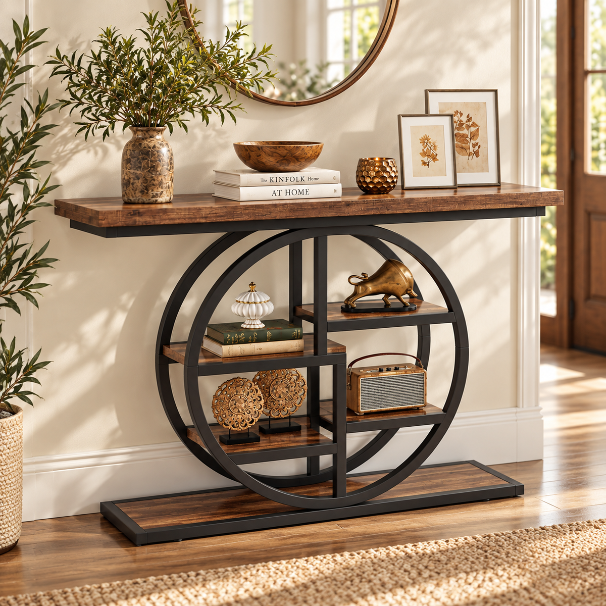 TV Console – 3-Tier Metal & Wood Media Stand image 3