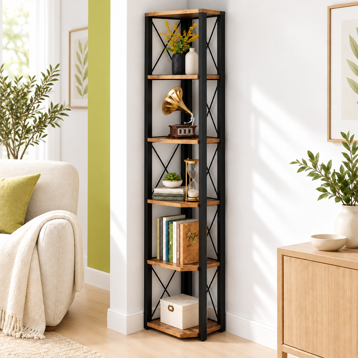 Bookrack – Slim Vertical Storage with Rustic Charm