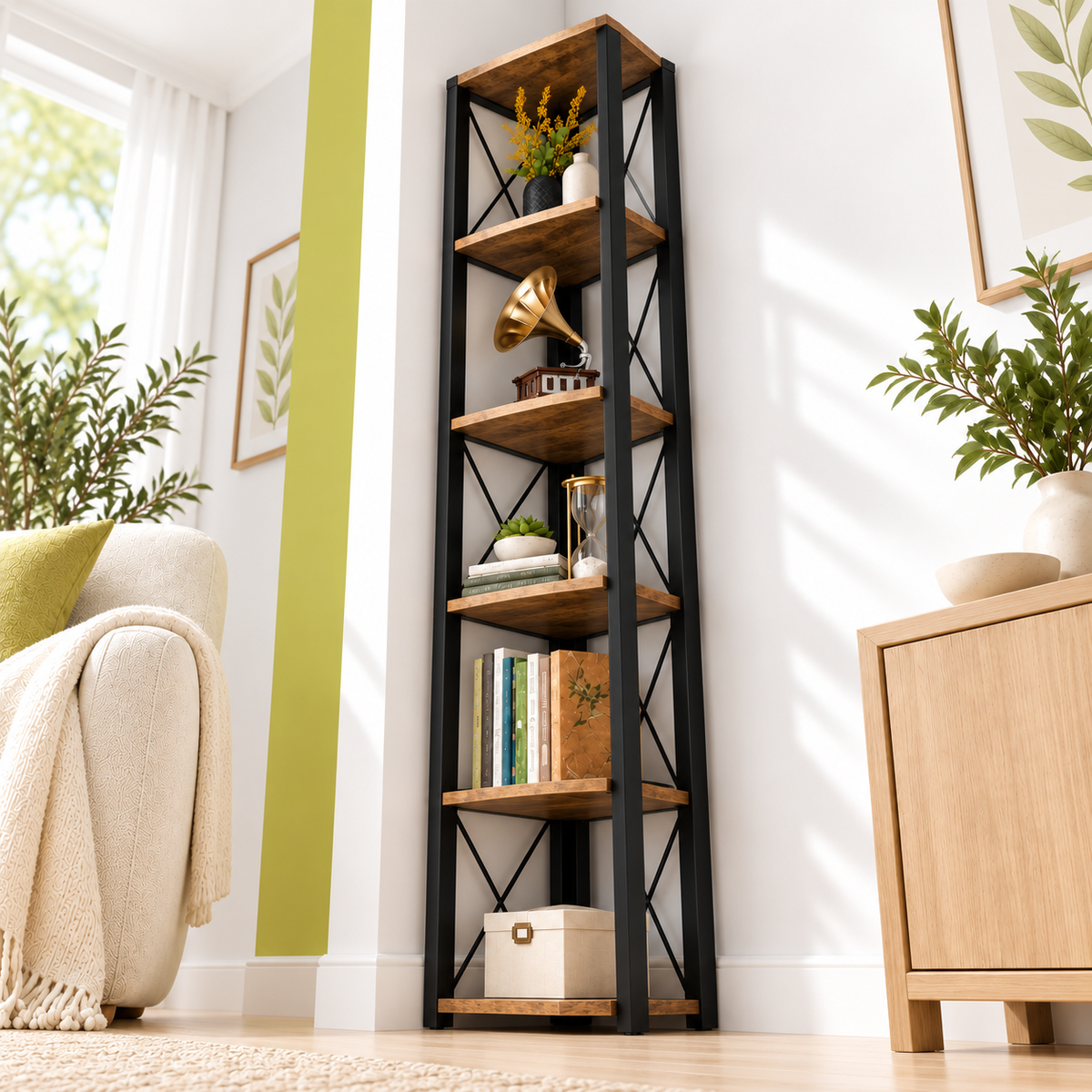 Bookrack – Slim Vertical Storage with Rustic Charm