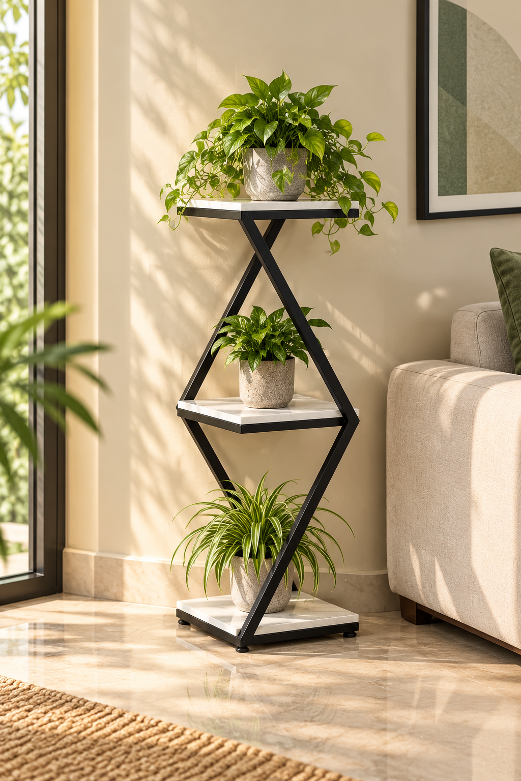 Plant Stand – Three-Tier Display with Geometric Elegance