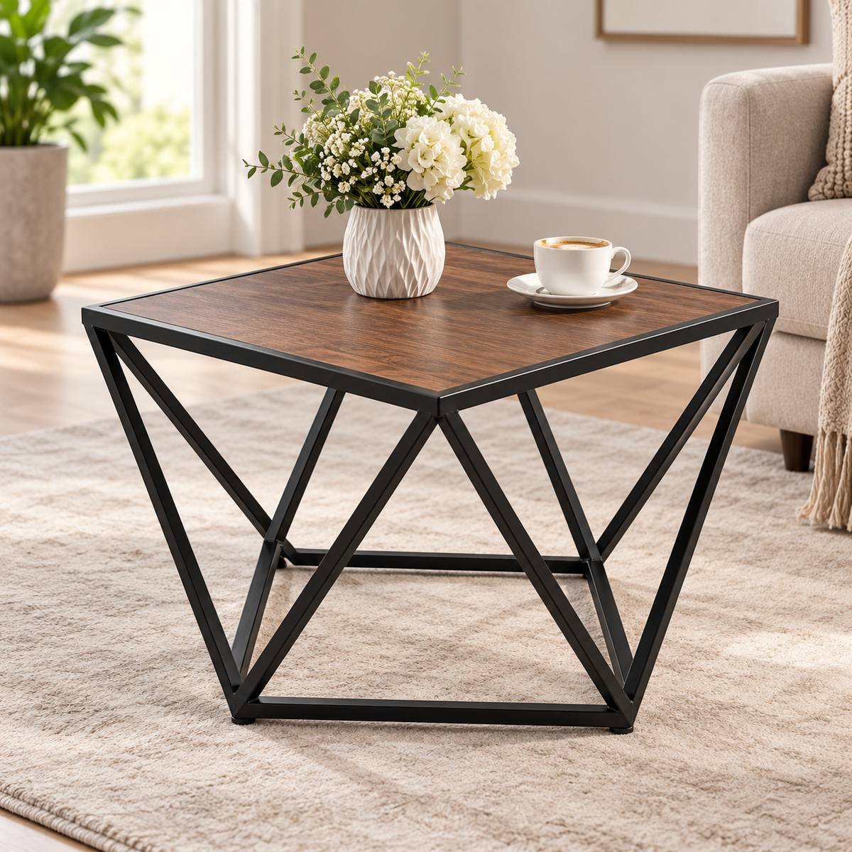 Metal & Wood Geometric Coffee Table image 1