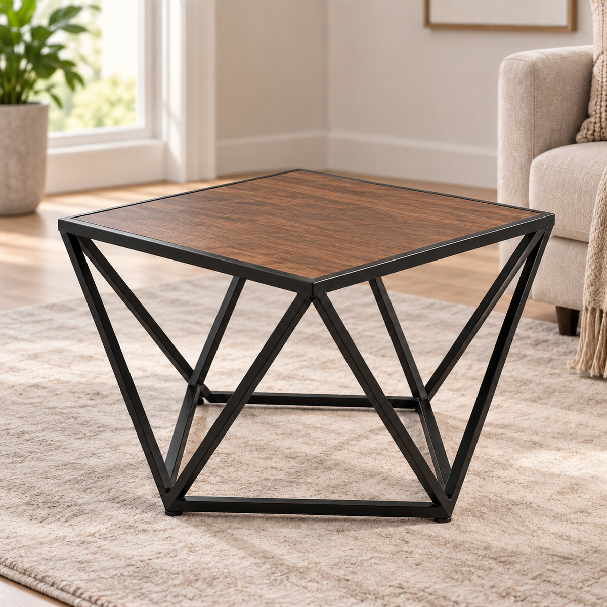 Metal & Wood Geometric Coffee Table image 2
